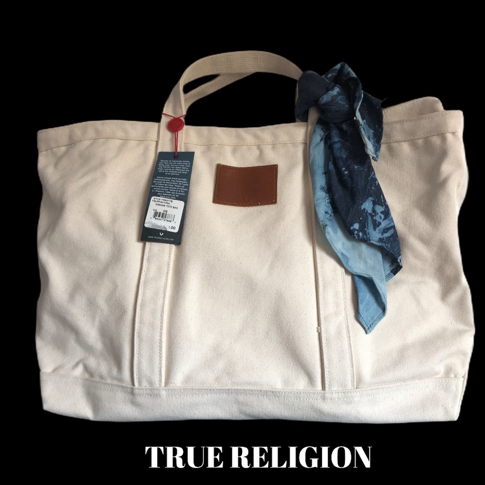 TRUE RELIGION natural Canvas TOTE bag zipper